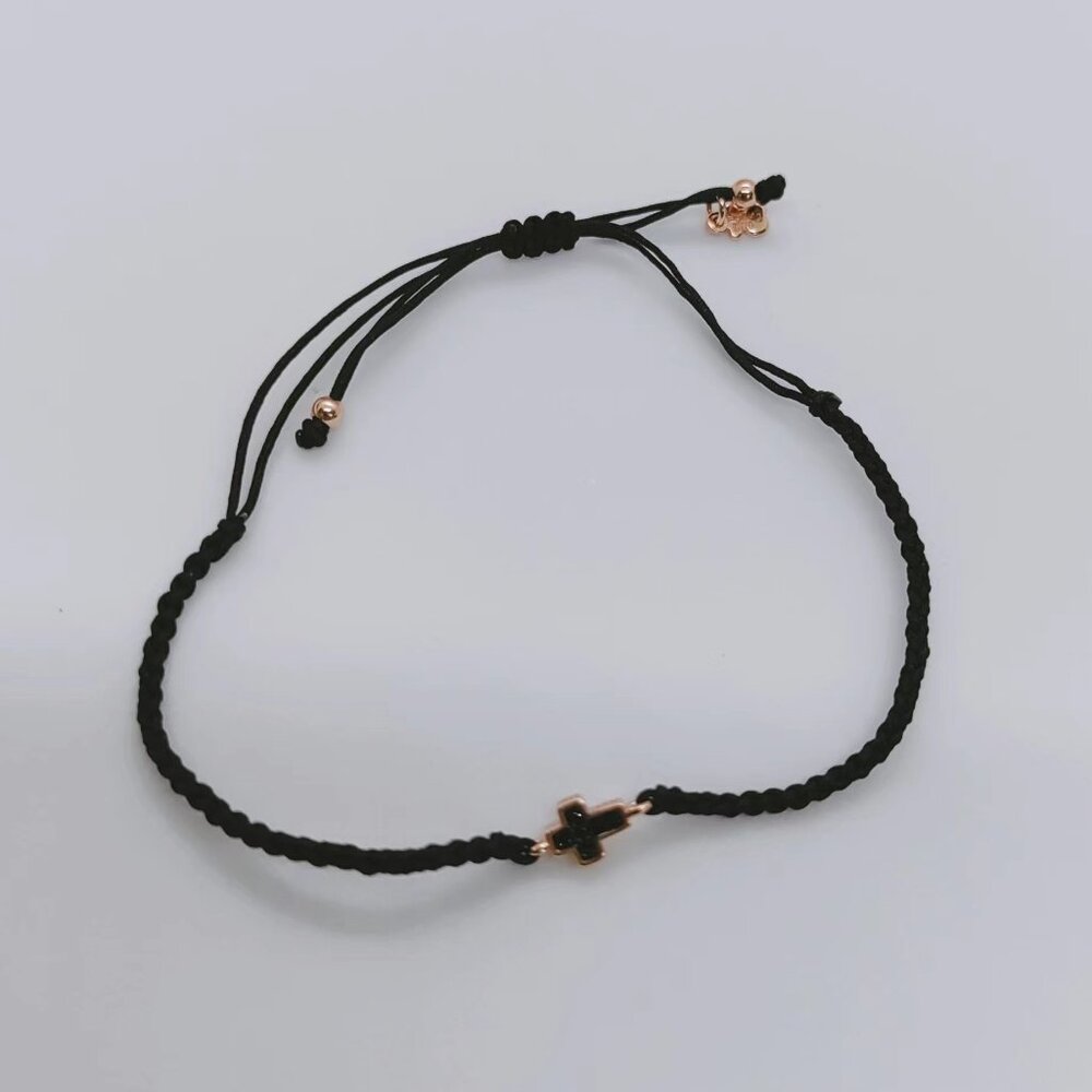 TOUS Motif cross Bracelet in Rose Gold Vermeil with Spinels and black Cord - Picture 9 of 11